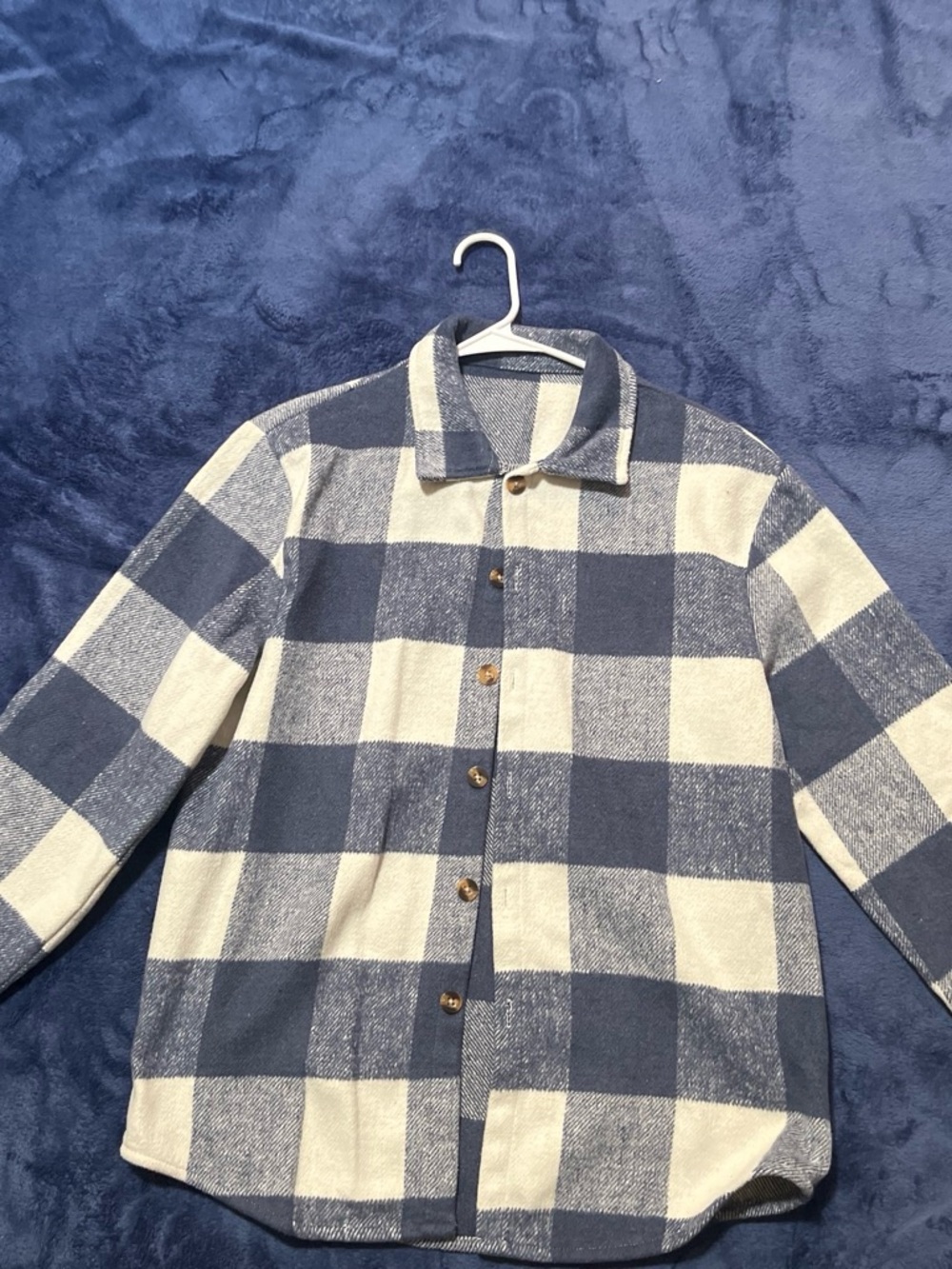 SHEIN Blue and Cream Check Men’s Shacket Jacket